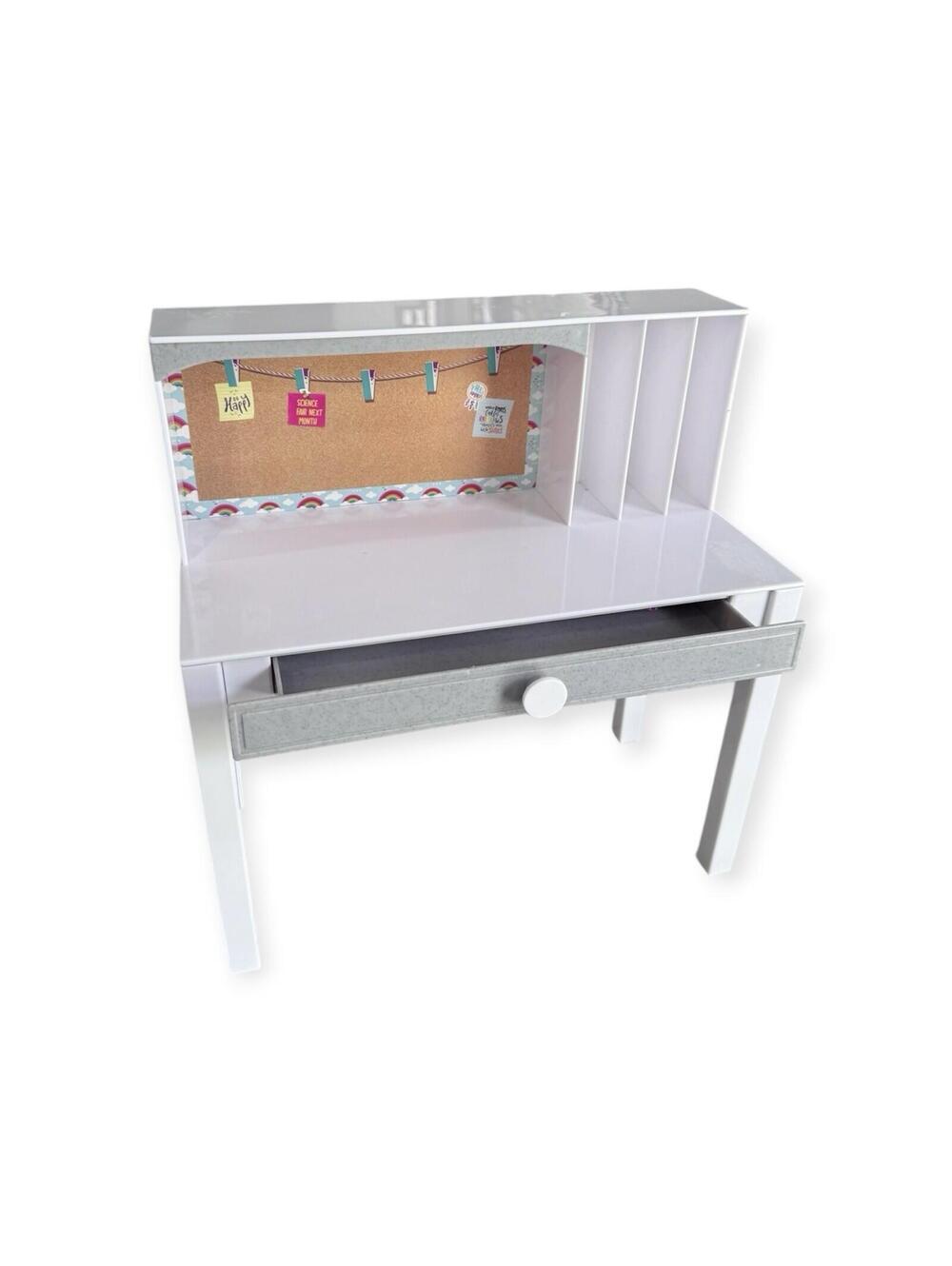 (P) My Life As 18" Doll Modular Desk White & Gray Study Station Bulletin Board